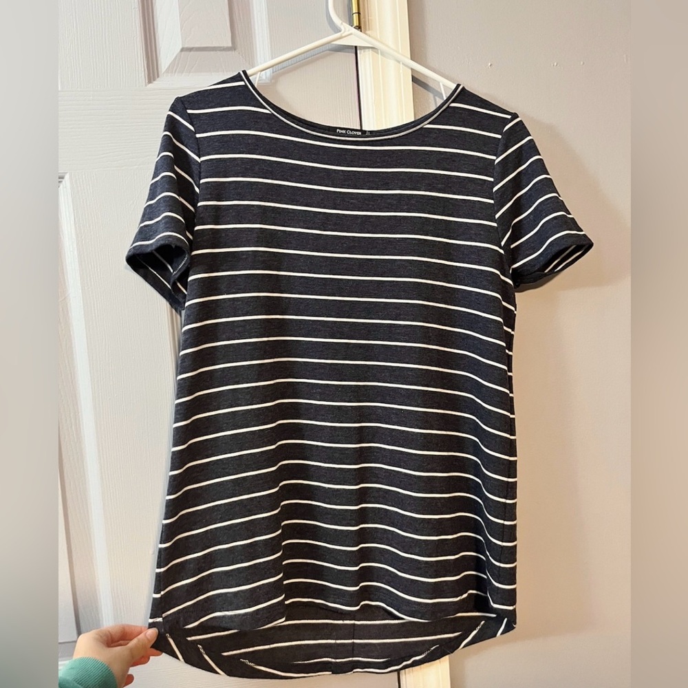 Pink Clover Navy and White Striped Top
